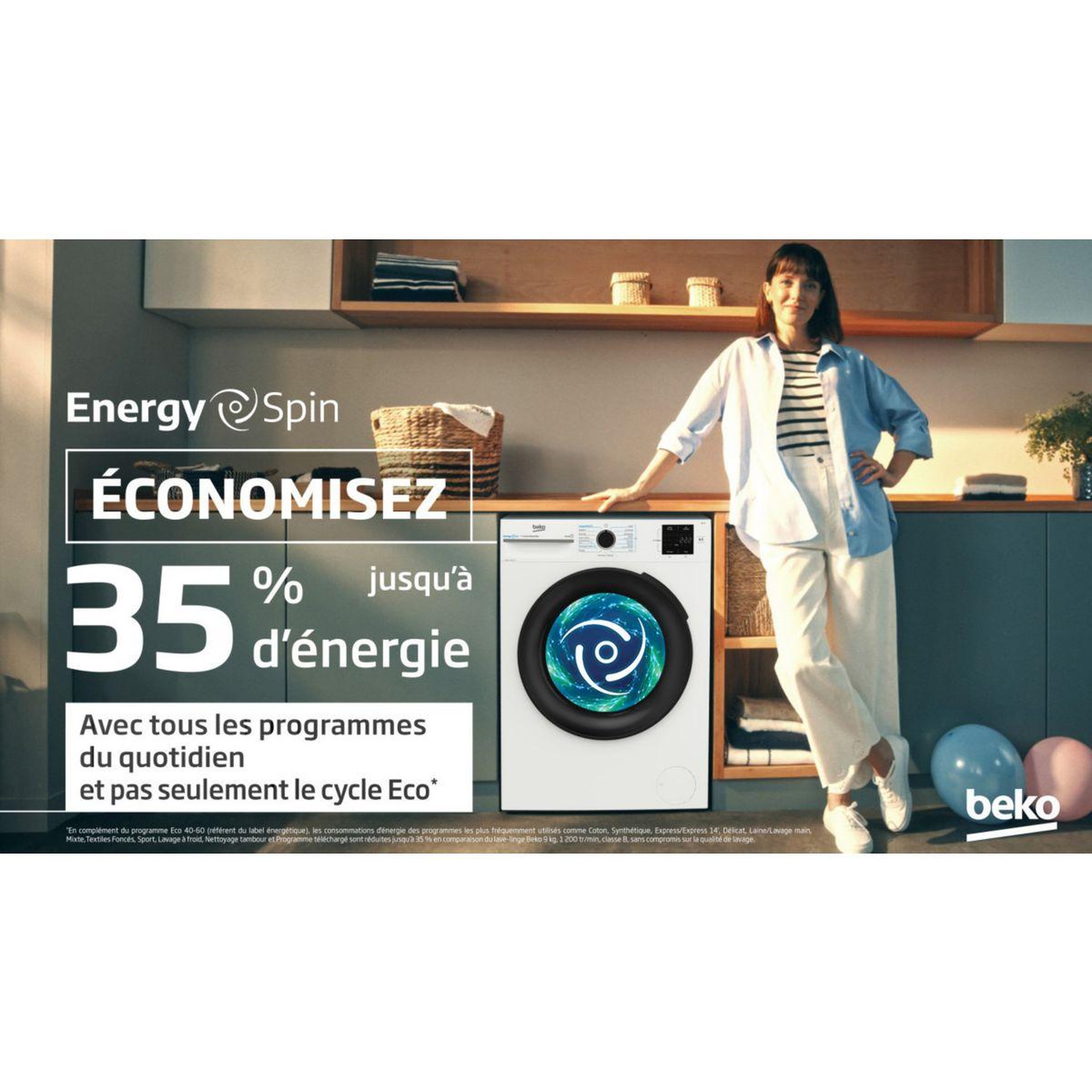 Voir la diapositive 5 : Beko Lave linge hublot B7WFT6104019W - 10 kg - 1400 tr/min - Classe A - Moteur induction - wifi - EnergySpin -FiberCatcher