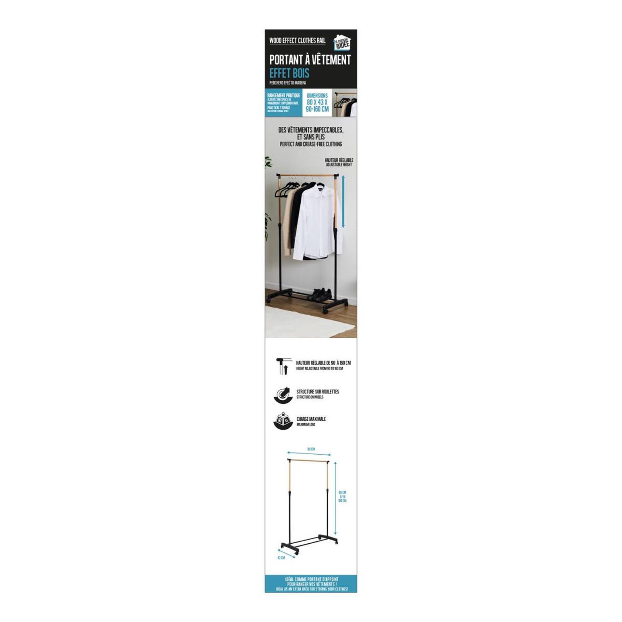 Voir la diapositive 6 : Je cherche une idee Portant à Vêtements Ajustable  Effet Bois  160cm Noir