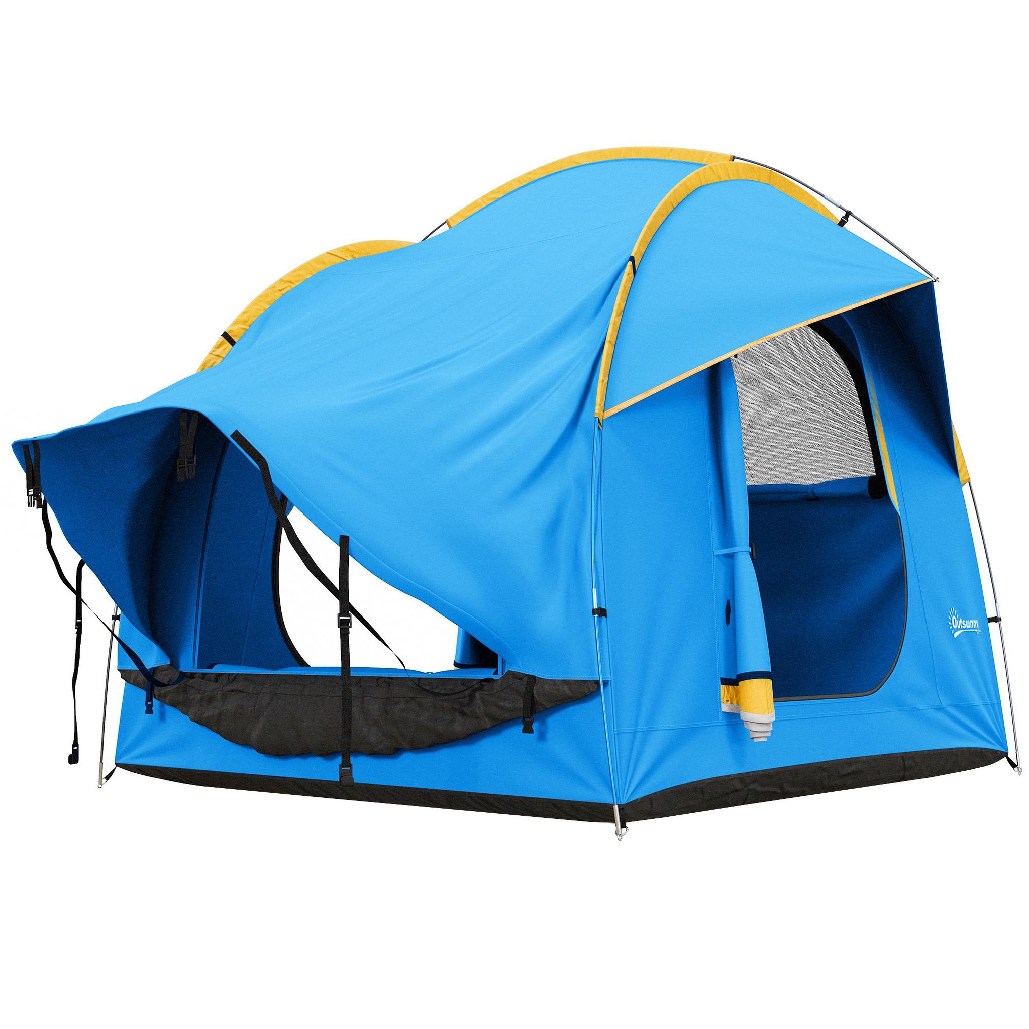 Voir la diapositive 6 : OUTSUNNY Tente arrière hayon véhicule 4 personnes - auvent pour voiture 3 portes et fenêtre en maille - bleu