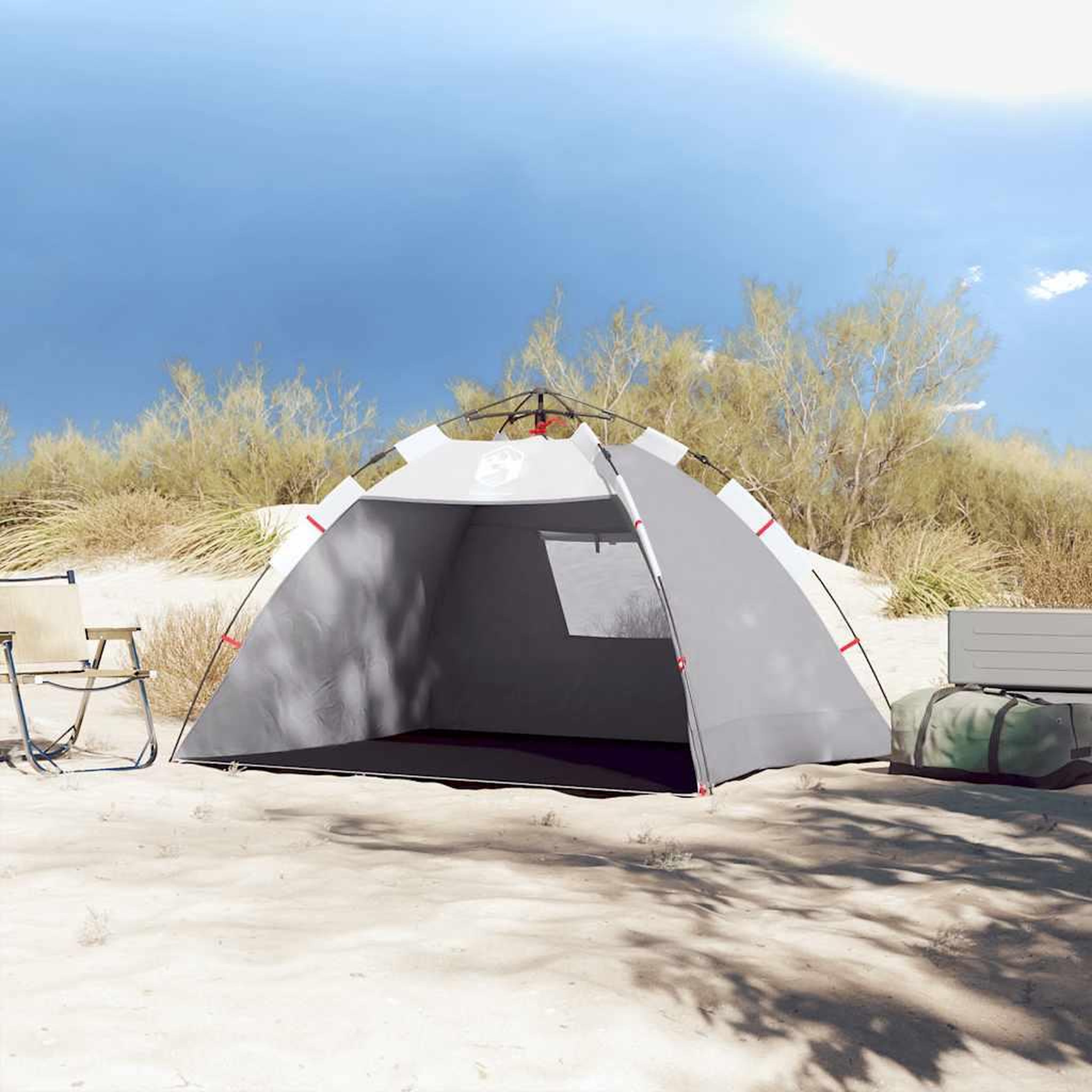 Voir la diapositive 3 : VIDAXL Tente de plage 2 personnes gris liberation rapide impermeable