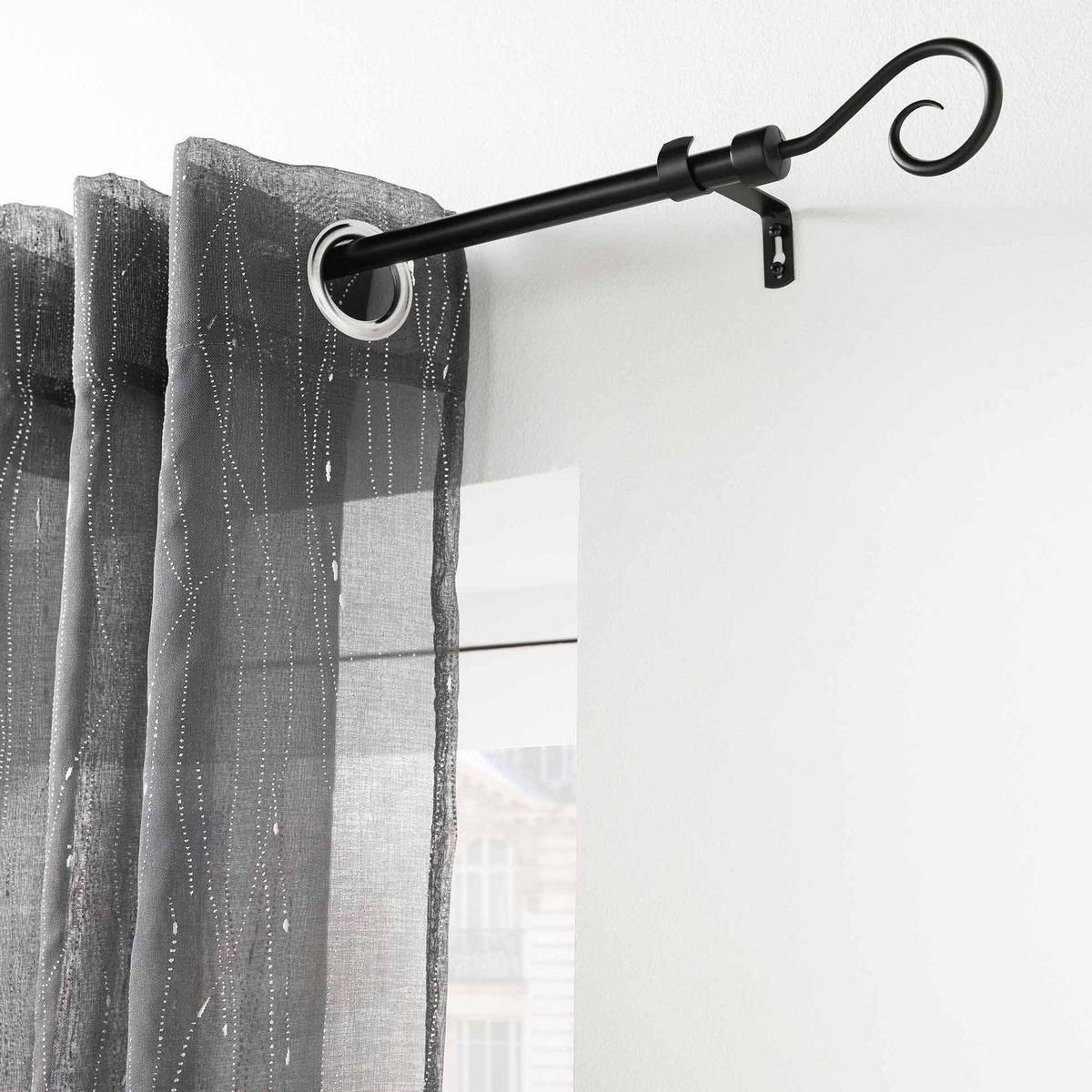 Douceur d'Intérieur Kit de tringle à rideaux extensible ARABESQUE - L. 210 à 380 cm - Noir