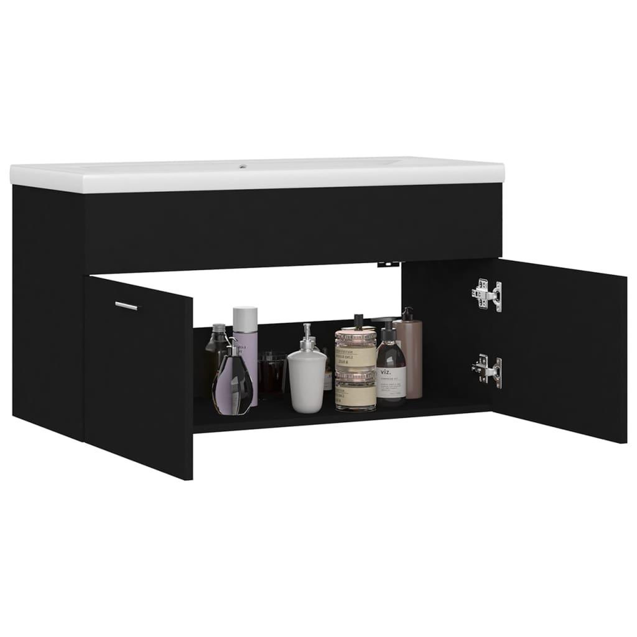 Voir la diapositive 4 : VIDAXL Armoire d'evier avec lavabo integre Noir Bois d'ingenierie