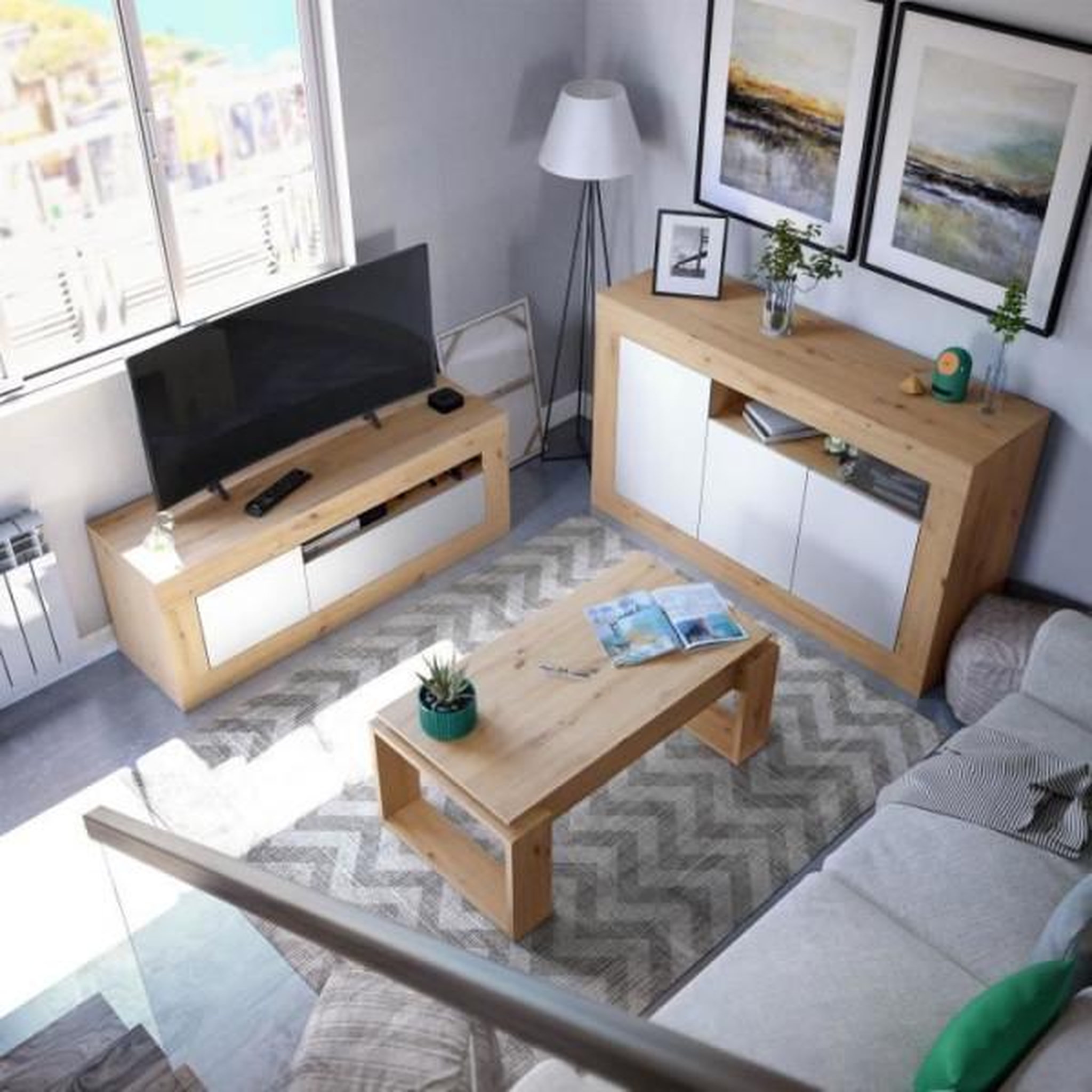 Voir la diapositive 4 : MARKET24 Table basse relevable - BALTIK - Rectangulaire - Chene - Sur pieds - 105 x 55 x 45 cm
