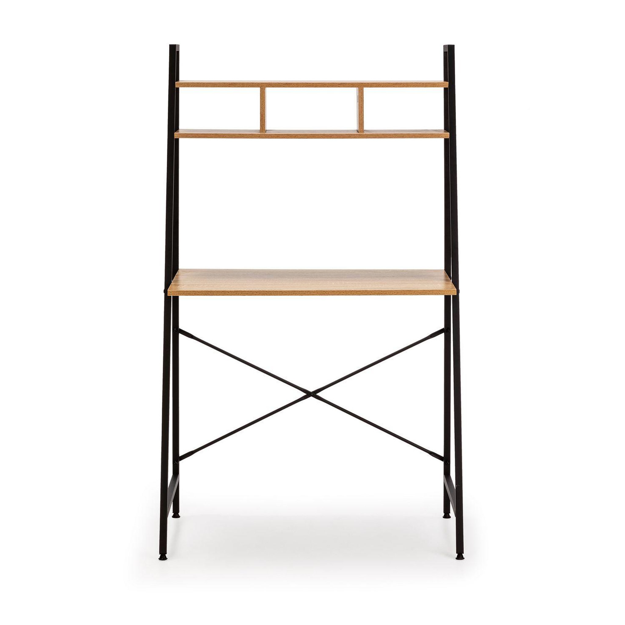 Voir la diapositive 2 : VS VENTA-STOCK Bureau Blanca noir, 1 étagère, style industriel, 83 cm longueur