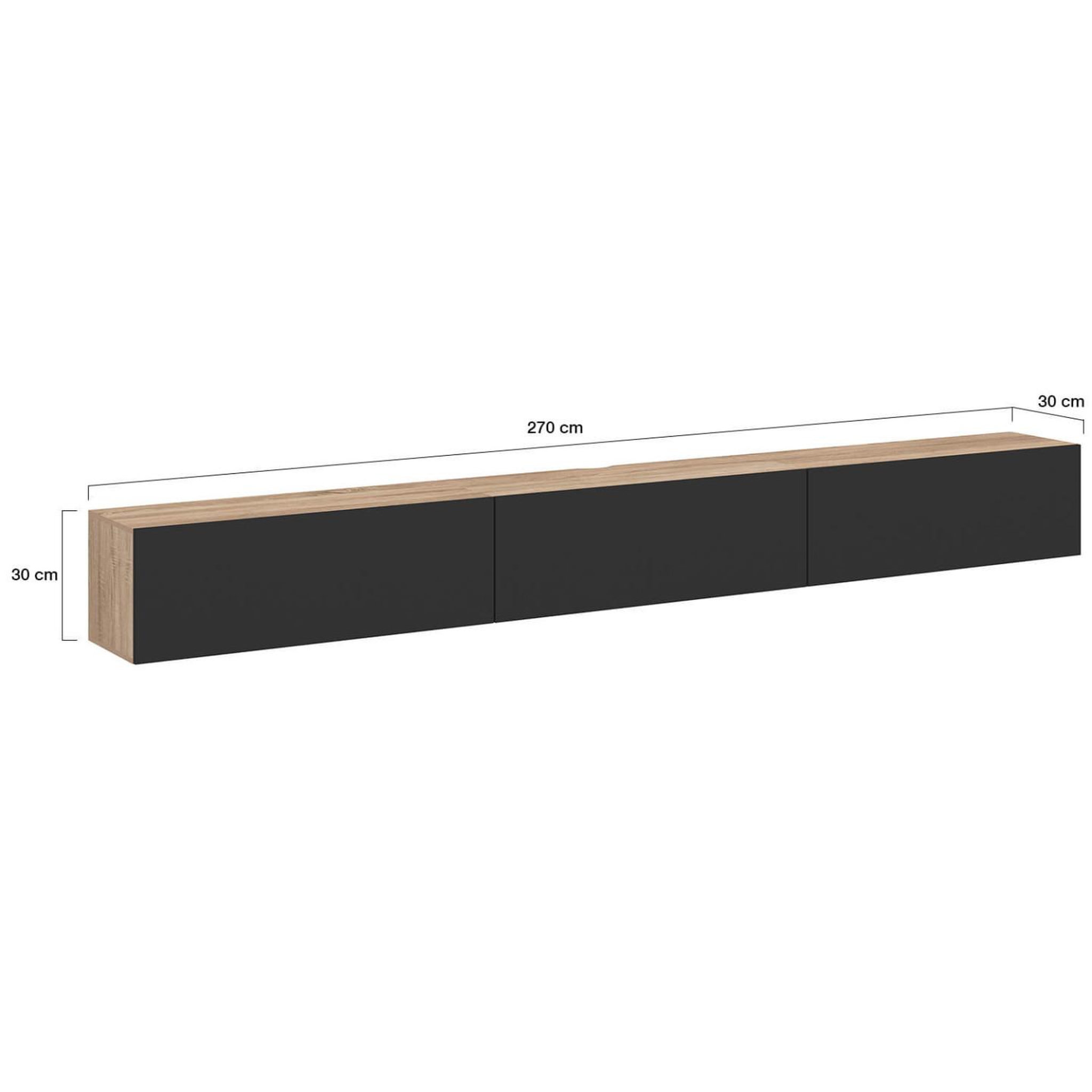 Voir la diapositive 5 : ID MARKET Meuble tv 270 cm suspendu elio 3 portes bois et noir