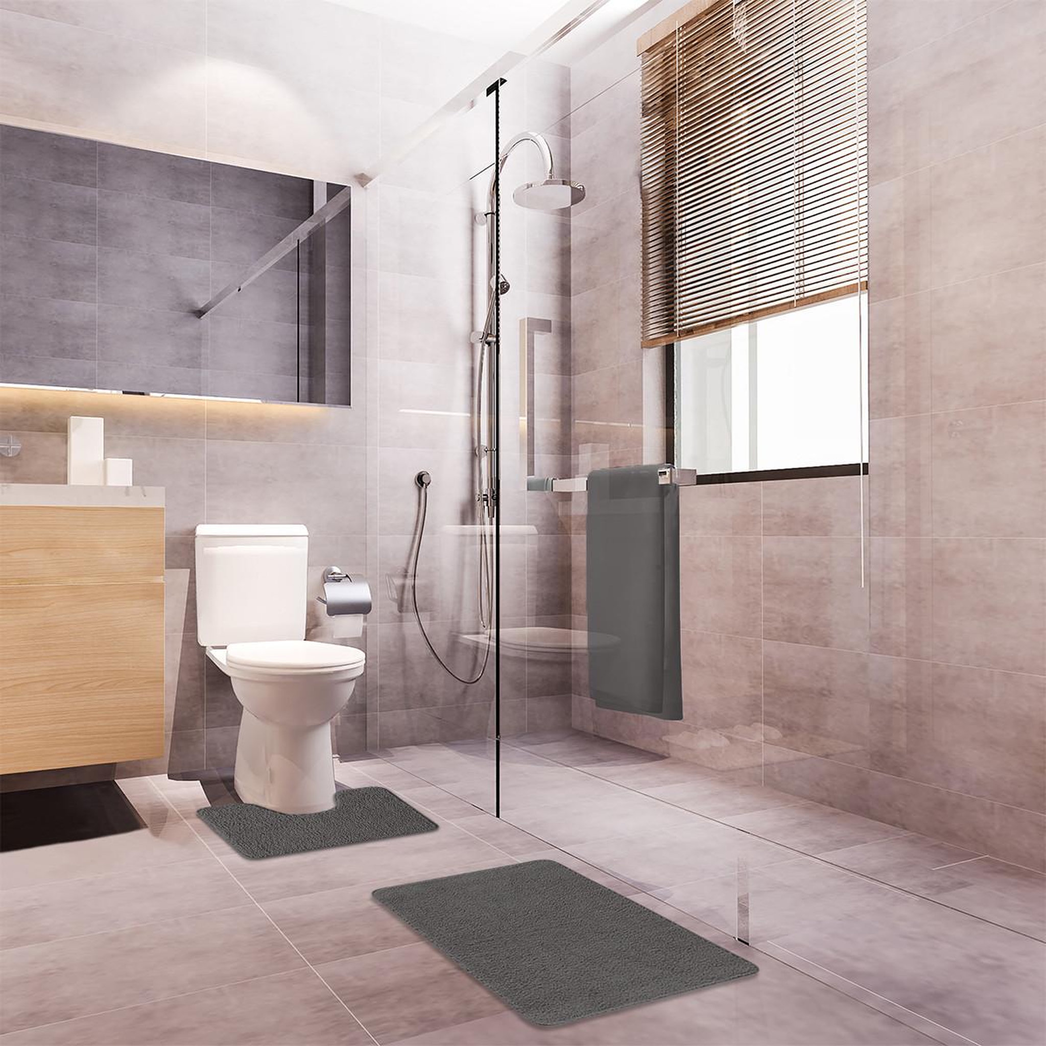 Voir la diapositive 2 : GUY LEVASSEUR Lot de 2 tapis de bain polyester 50x80cm + 50x40cm 50x80cm
