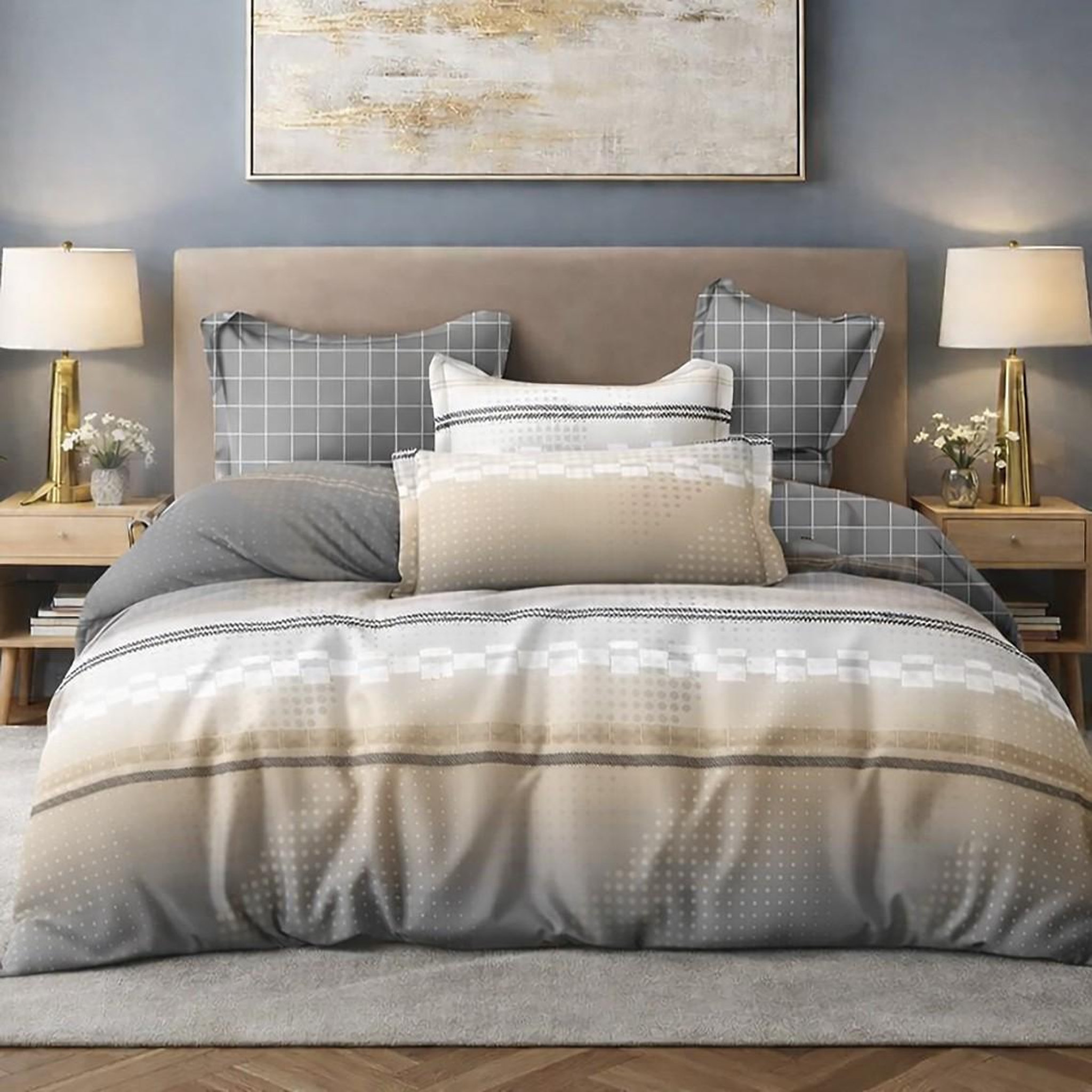 Home collection Parure housse de couette en coton 57 fils Strate. Coloris disponibles : Gris