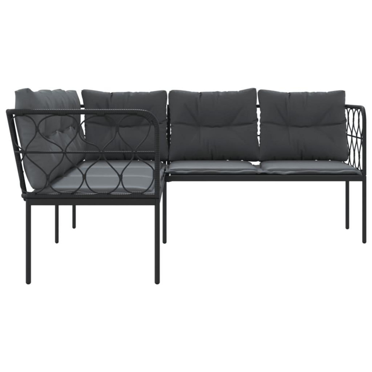 VIDAXL Canape de jardin avec coussins forme de L noir acier textilene