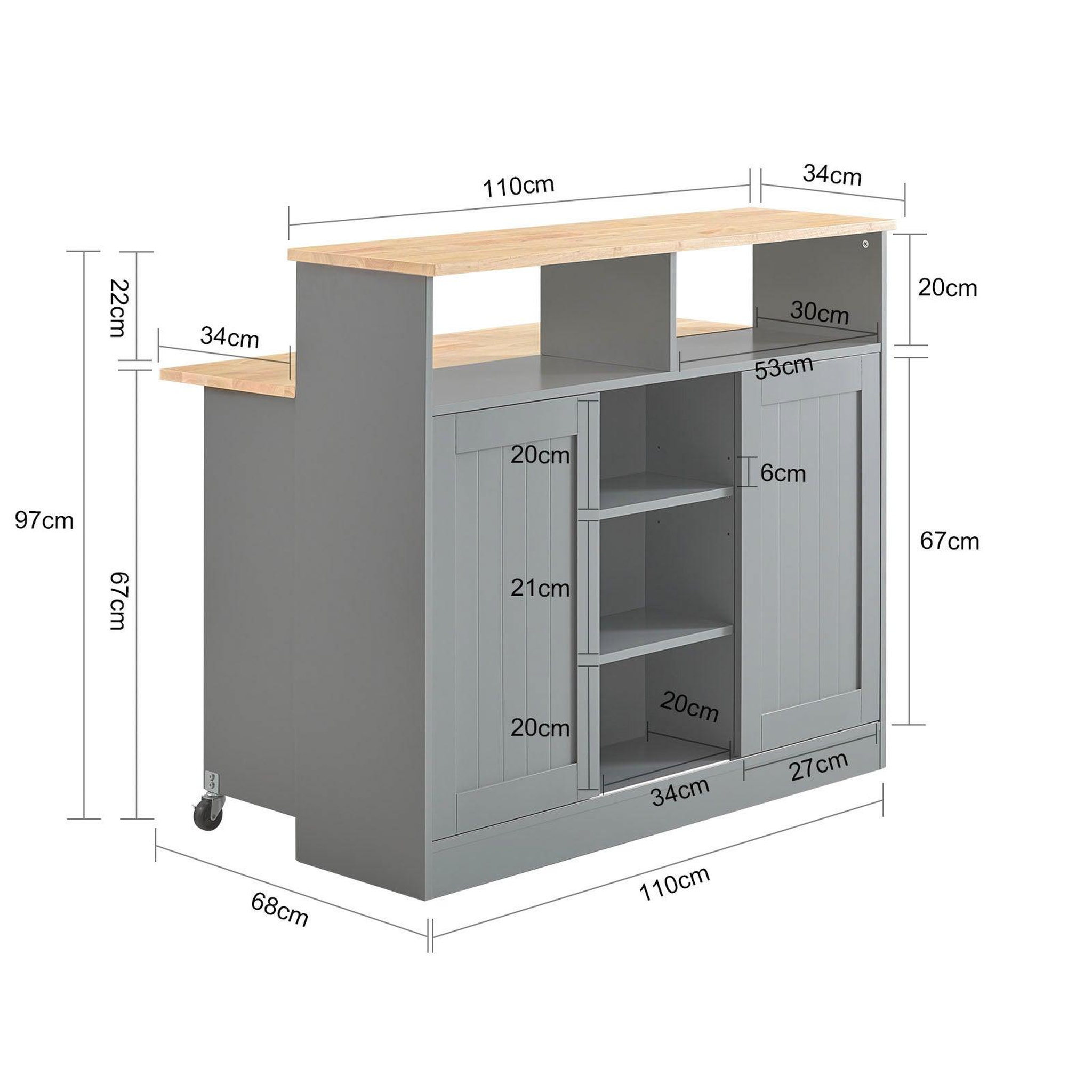 Voir la diapositive 3 : SOBUY Îlot de Cuisine avec Plans Rabattables Gris 110x68x97cm FSB36-HG