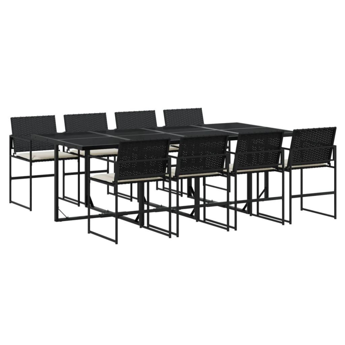 VIDAXL Ensemble a manger de jardin 9pcs coussins noir resine tressee