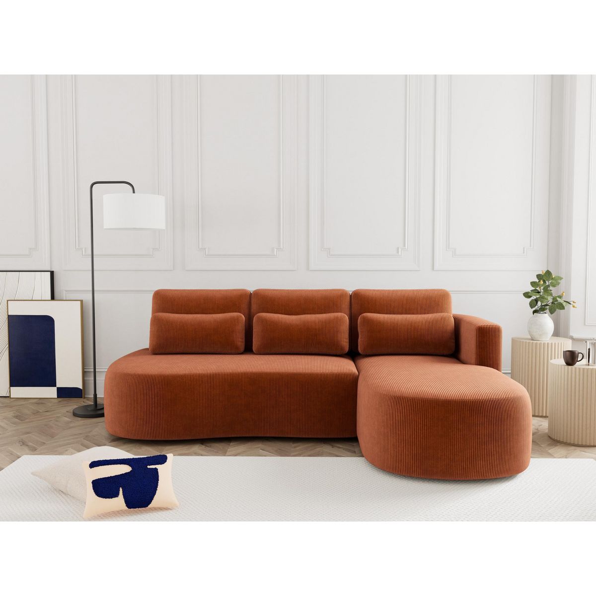 LISA DESIGN Mahina - canapé d'angle droit 4 places convertible avec coffre en velours côtelé