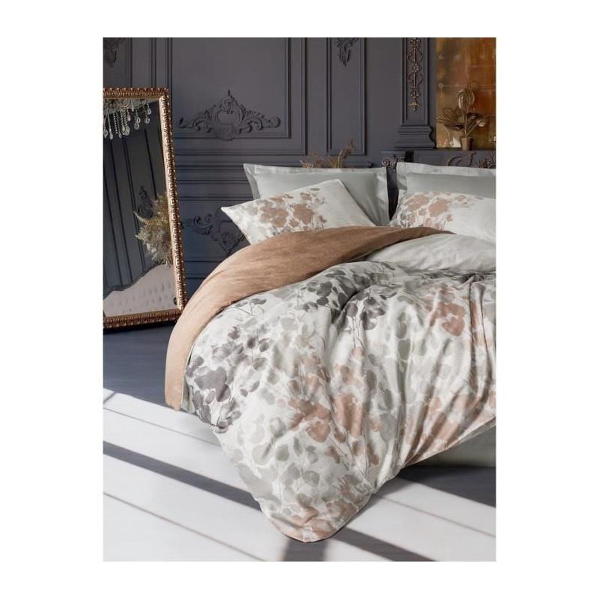 GENERIQUE Parure de lit - 129CTN64855 - 1 housse de couette 220 x 240 cm + 2 taies d'oreiller 60 x 60 cm - Satiné 100% coton - Gris