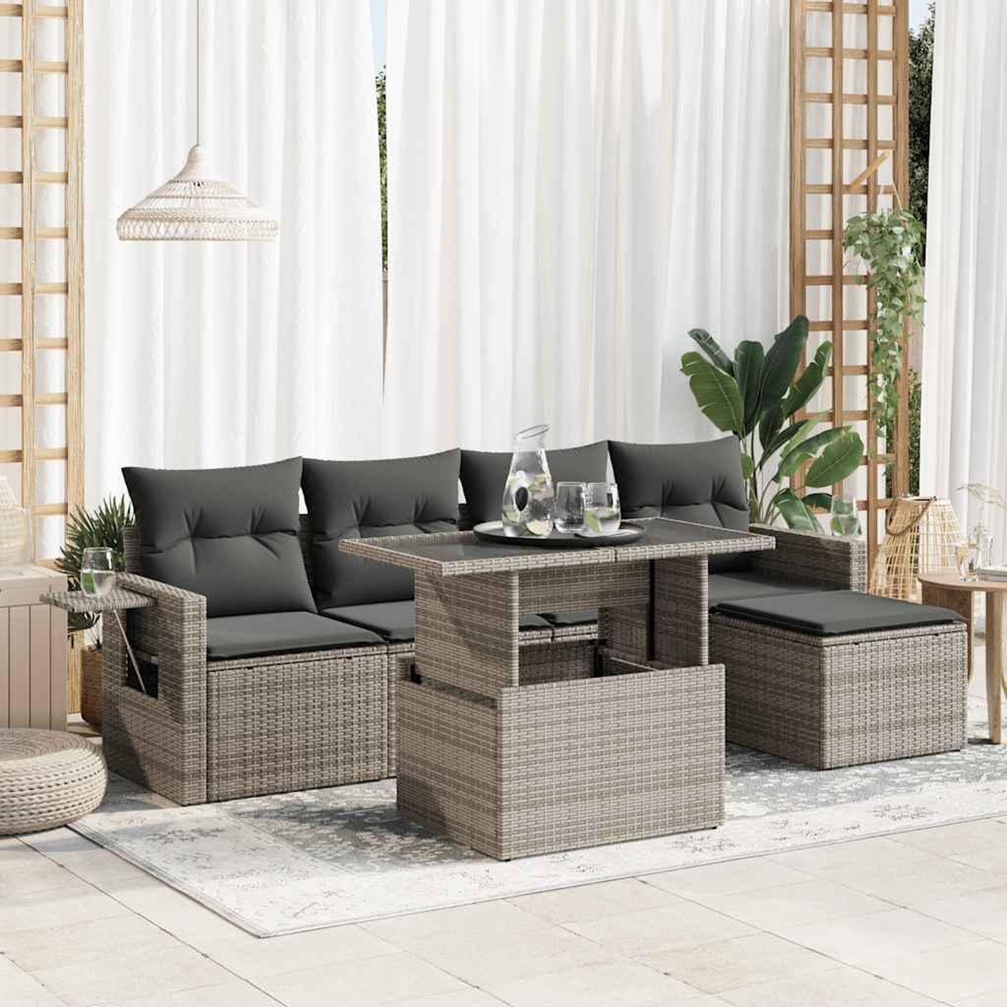 VIDAXL Salon de jardin 6 pcs avec coussins gris resine tressee