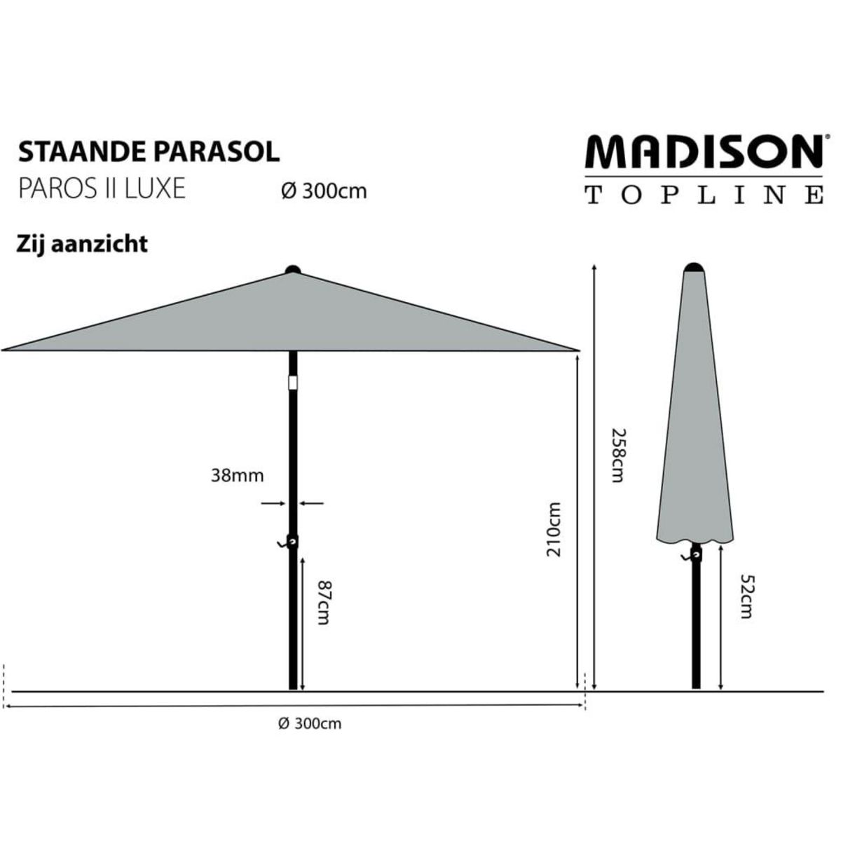 MADISON Madison Parasol de jardin Paros II Luxe 300 cm gris