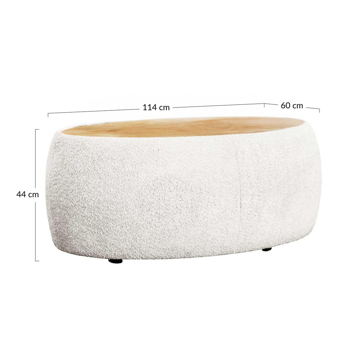 BEST MOBILIER Mahina - table basse ovale - en tissu bouclette et plateau effet bois - 114 cm