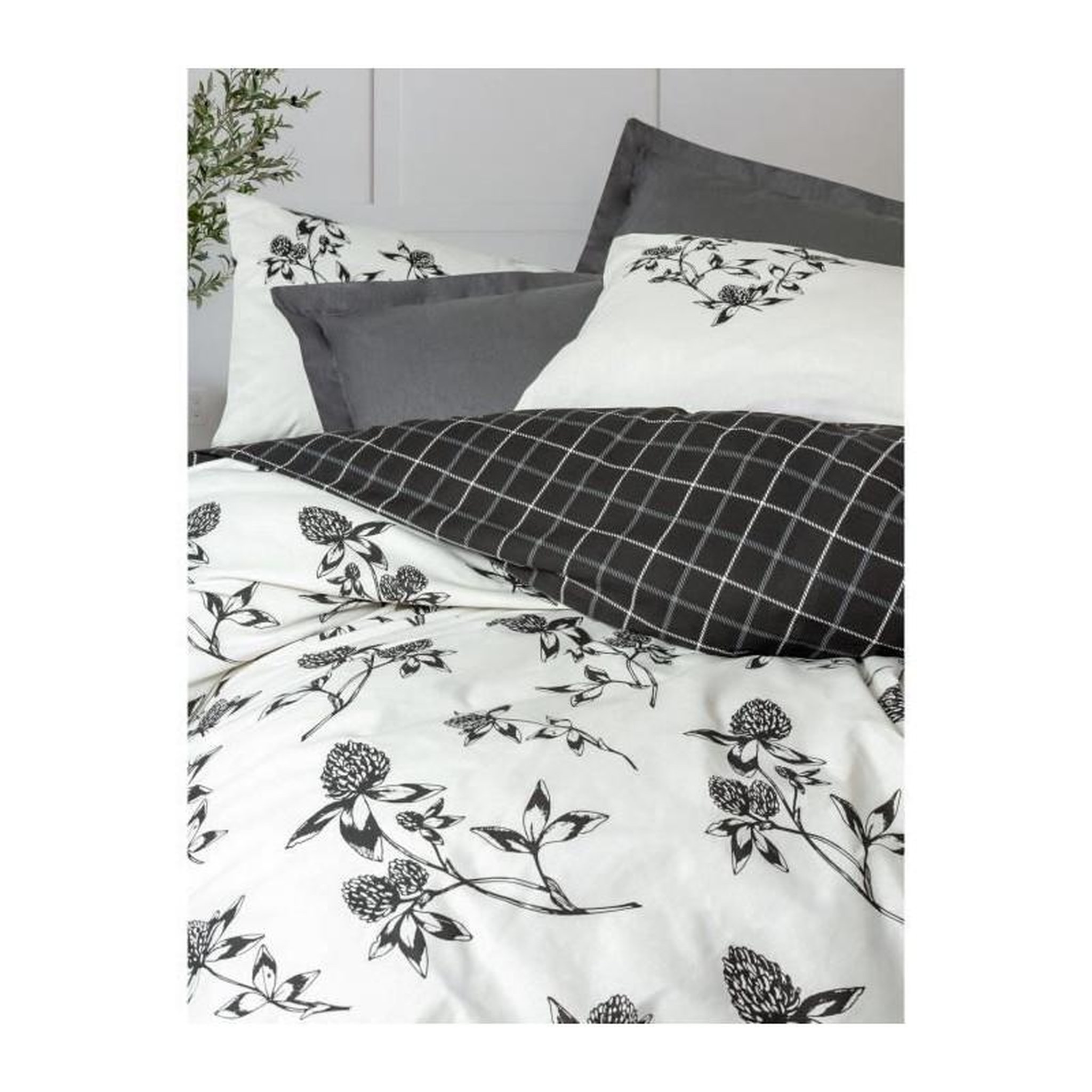 Voir la diapositive 2 : GENERIQUE Parure de lit - 129CTN64832 - 1 housse de couette 220 x 240 cm + 2 taies d'oreiller 60 x 60 cm - 100% coton ranforcé - Anthraci