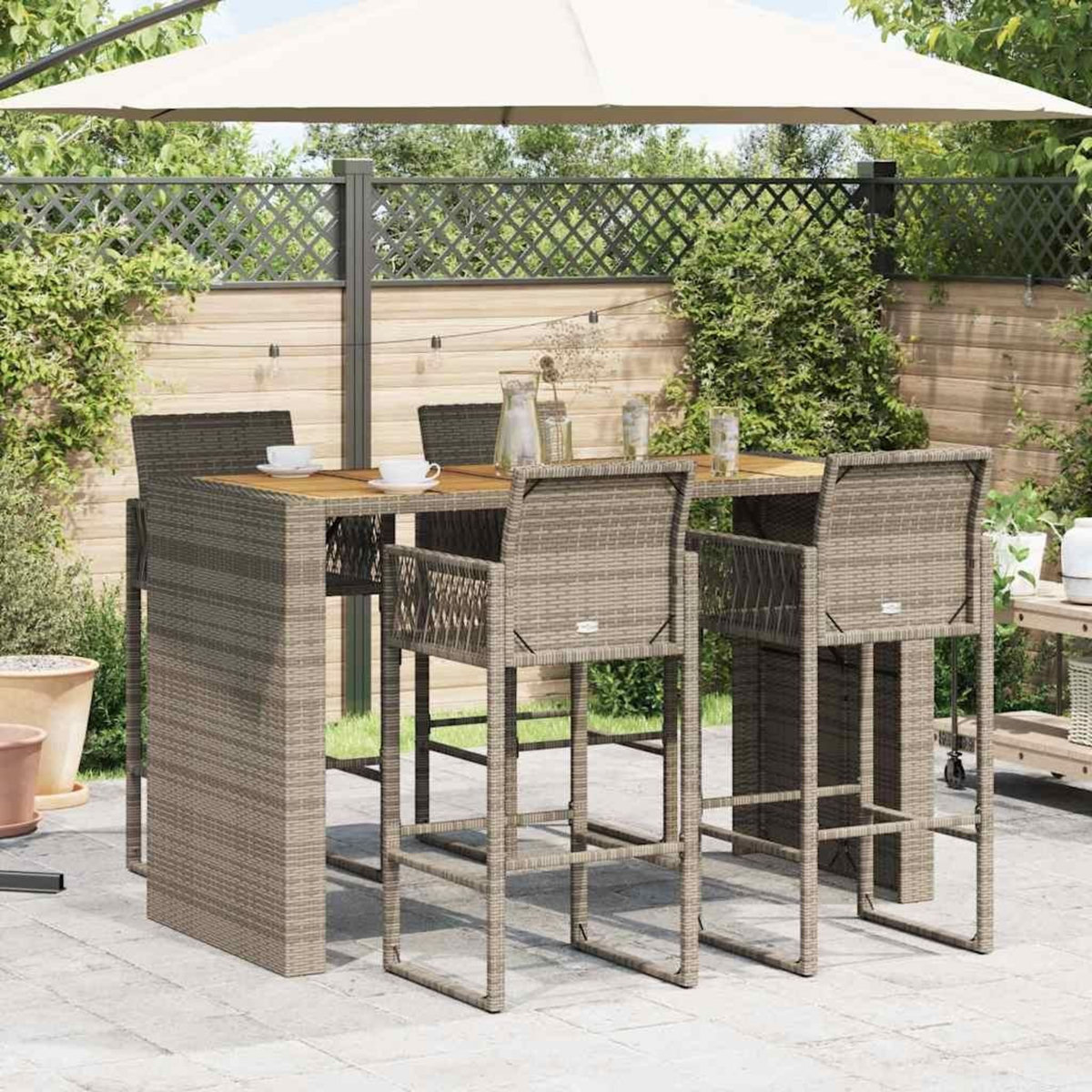 VIDAXL Ensemble de bar de jardin 5 pcs sans coussins gris poly rotin