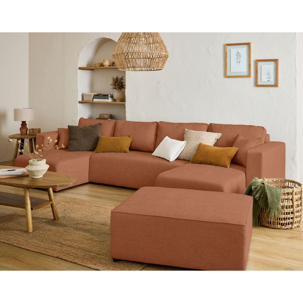 BEST MOBILIER Topaze - canapé panoramique - 7 places - convertible avec coffre - en tissu