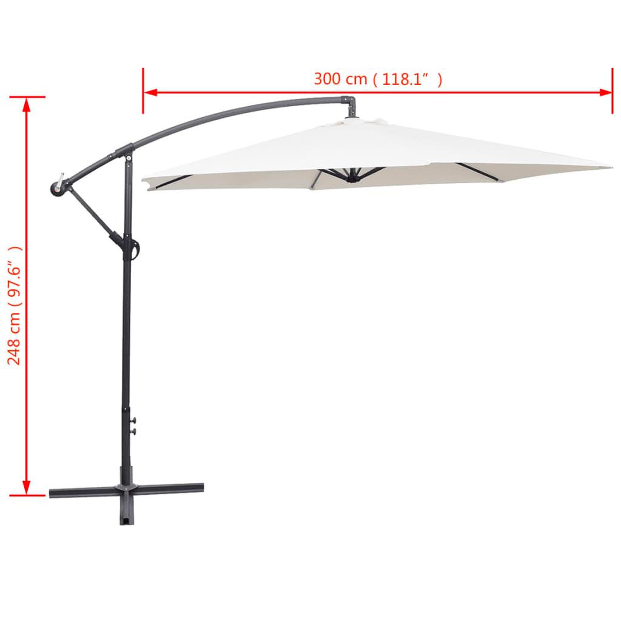 Voir la diapositive 6 : VIDAXL Parasol de jardin en porte-a-faux 3 m blanc sable