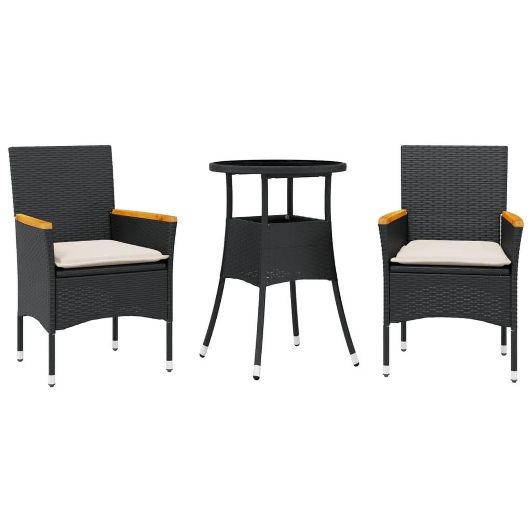 Voir la diapositive 2 : VIDAXL Ensemble a manger de jardin et coussins 3 pcs noir rotin verre
