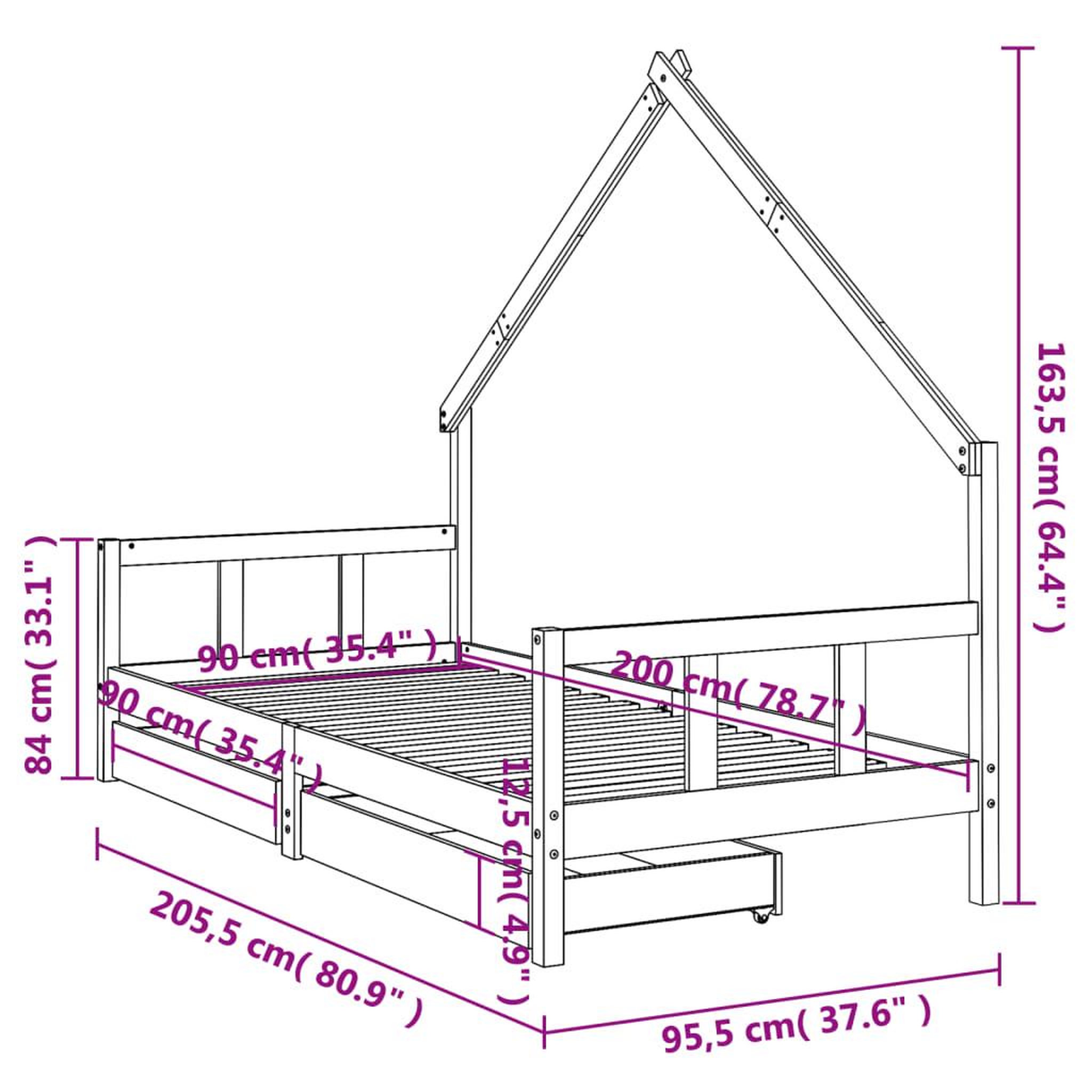 Voir la diapositive 6 : VIDAXL Cadre de lit enfant avec tiroirs 90x200 cm bois de pin massif