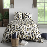 ATELIER DU COTON Parure housse de couette imprimée 100% coton 57fils KLEE. Coloris disponibles : Marron