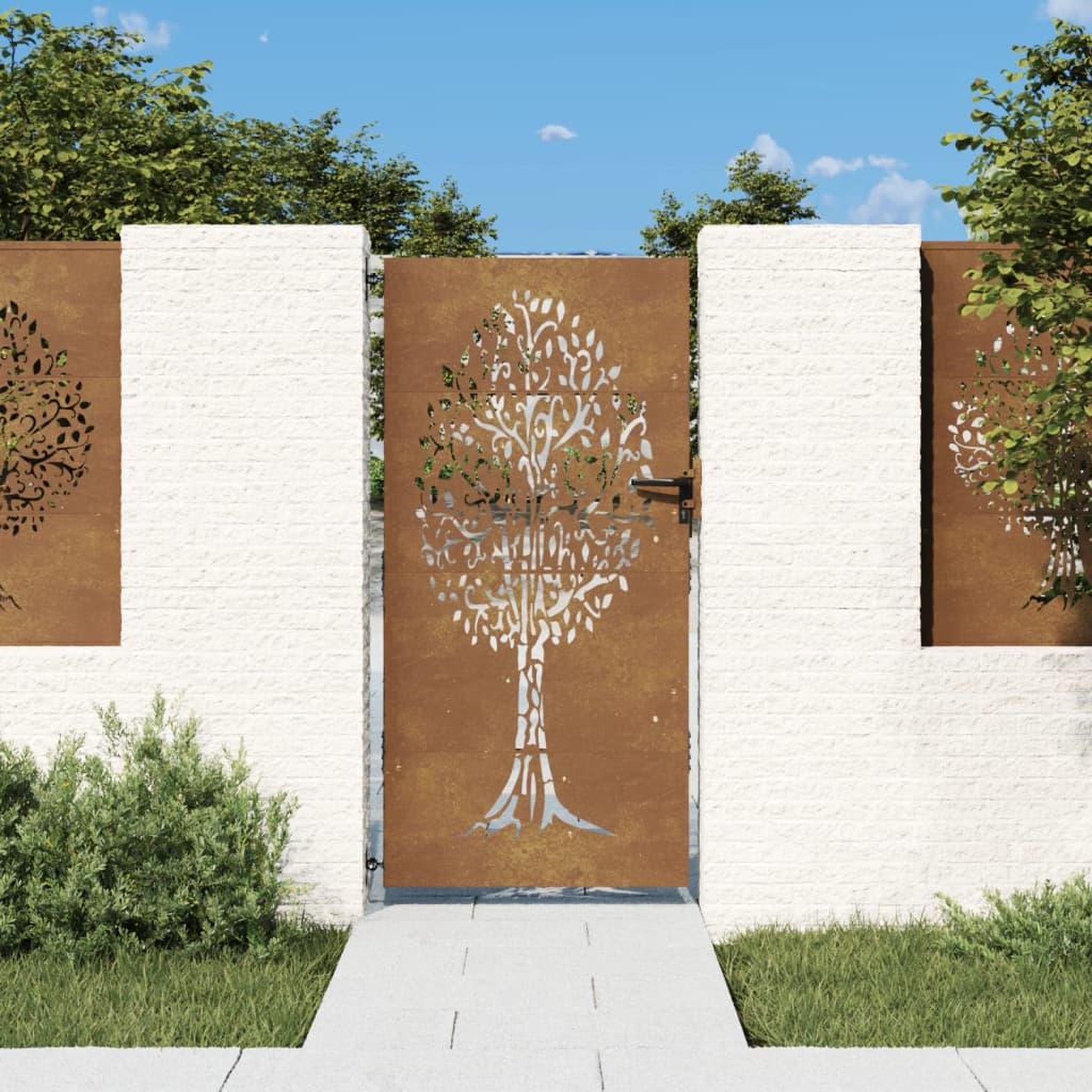 VIDAXL Portail de jardin 85x175 cm acier corten conception de l'arbre