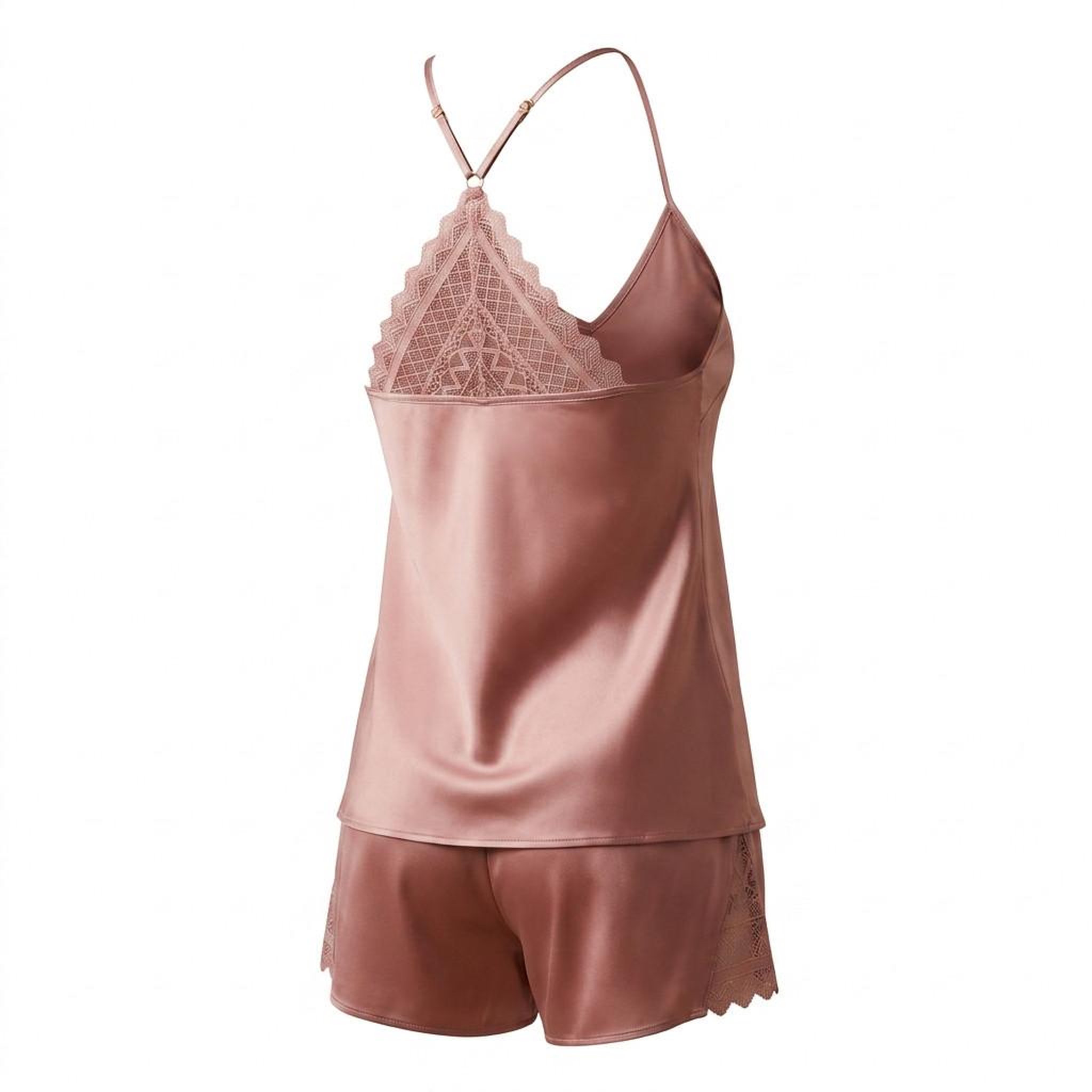 Voir la diapositive 2 : OZABI OZABI Pyjama Femme Satiné Débardeur Dentelle Col V Toucher Soie