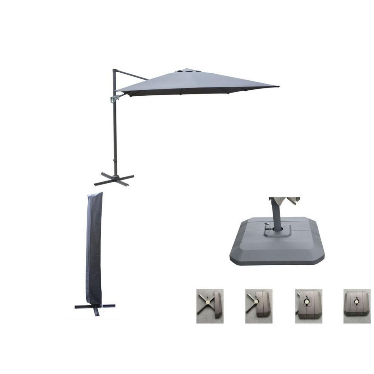 Proloisirs Set d'ombrage complet (1 parasol déporté NH 3x3 + 1 housse + 1 lestage) - grey