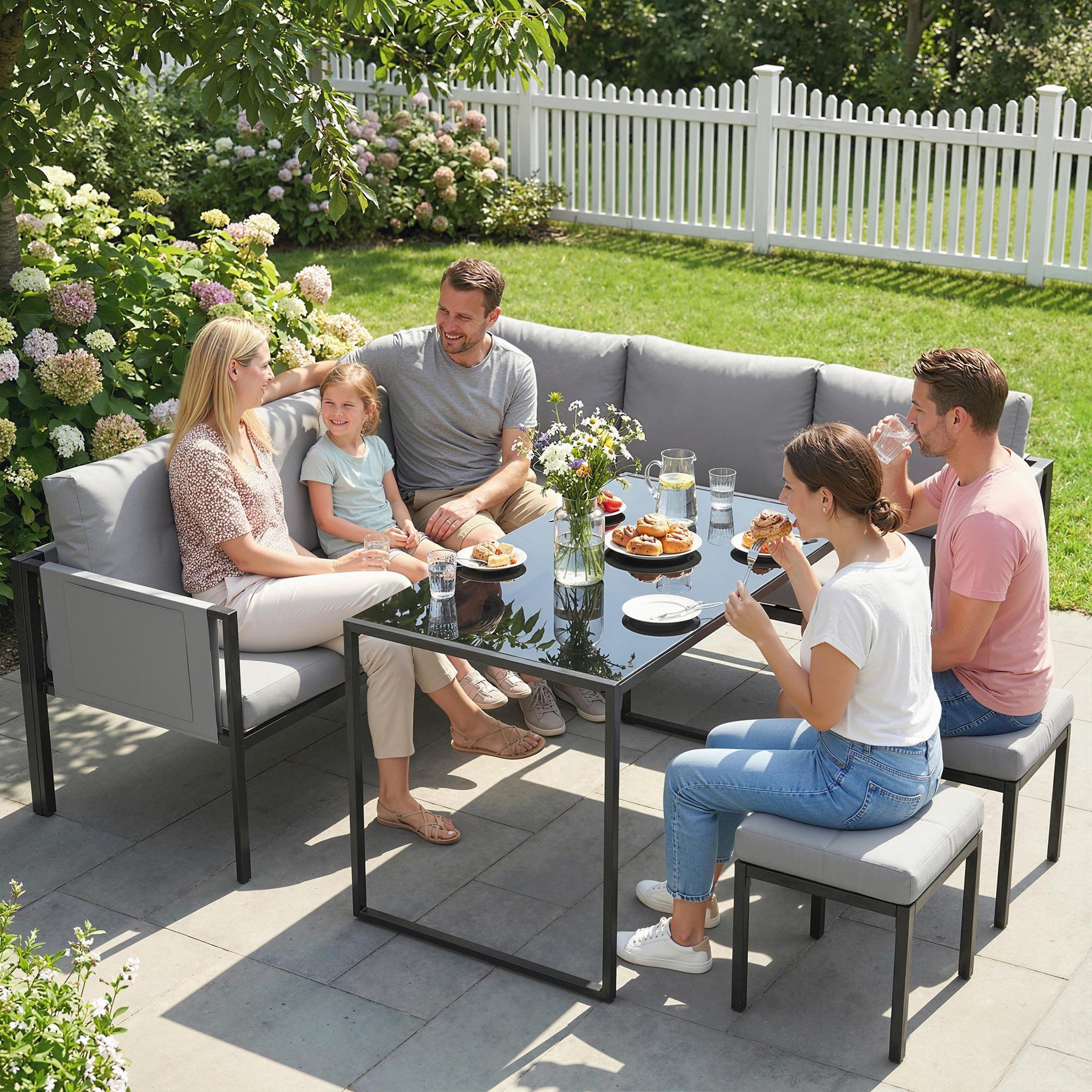 Voir la diapositive 6 : OUTSUNNY Salon de jardin d'angle design 7 places avec table à manger 2 repose-pieds
