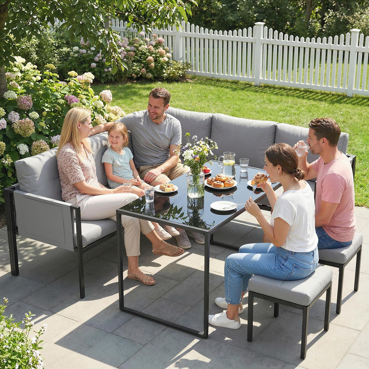 OUTSUNNY Salon de jardin d'angle design 7 places avec table à manger 2 repose-pieds