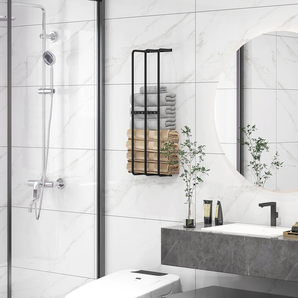 HOMCOM Porte-serviettes mural 3 barres - 6 serviettes max. - dim. 21L x 12l x 74H cm - métal noir