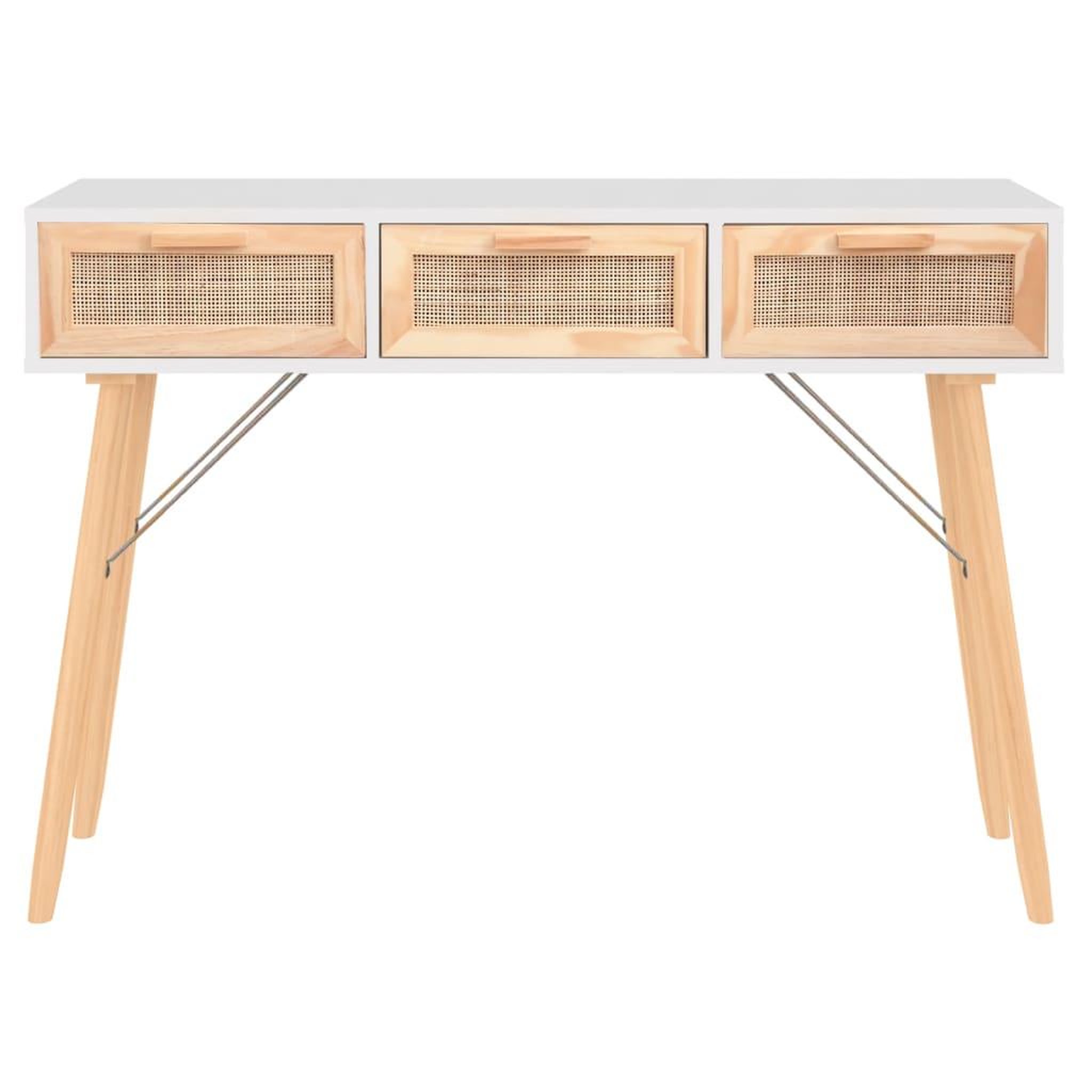 Voir la diapositive 3 : VIDAXL Table console Blanc 105x30x75 cm Bois massif pin /rotin naturel
