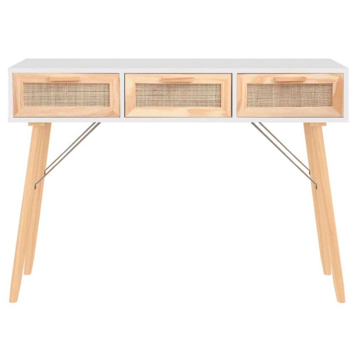 VIDAXL Table console Blanc 105x30x75 cm Bois massif pin /rotin naturel