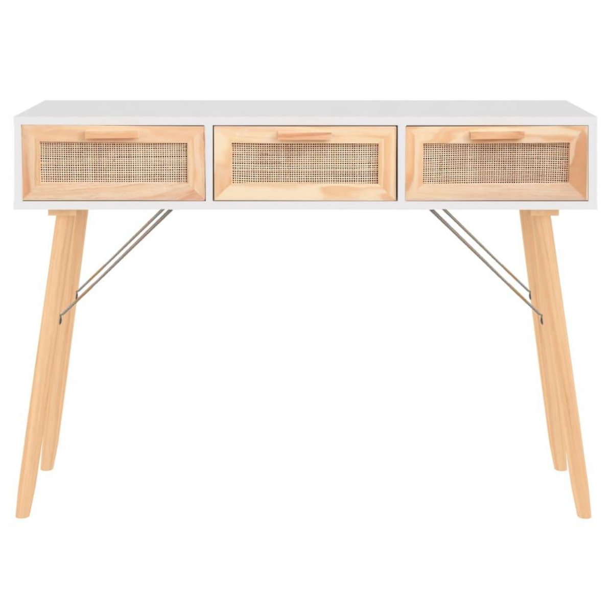 VIDAXL Table console Blanc 105x30x75 cm Bois massif pin /rotin naturel