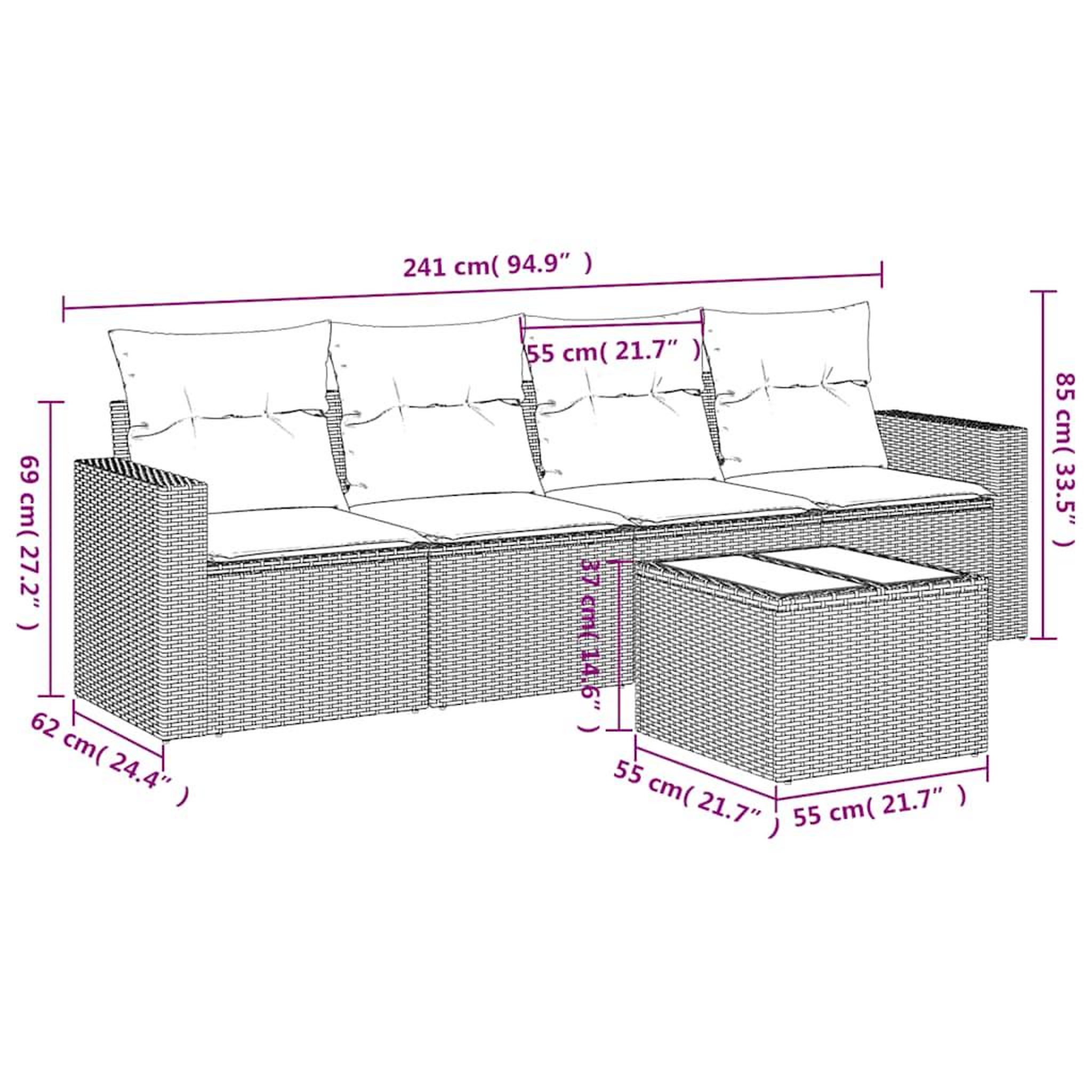 Voir la diapositive 3 : VIDAXL Salon de jardin 5 pcs avec coussins gris clair resine tressee