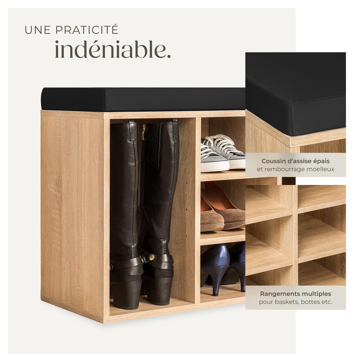 tectake Meuble à chaussures pour 10 paires de chaussures noir/marron chêne clair