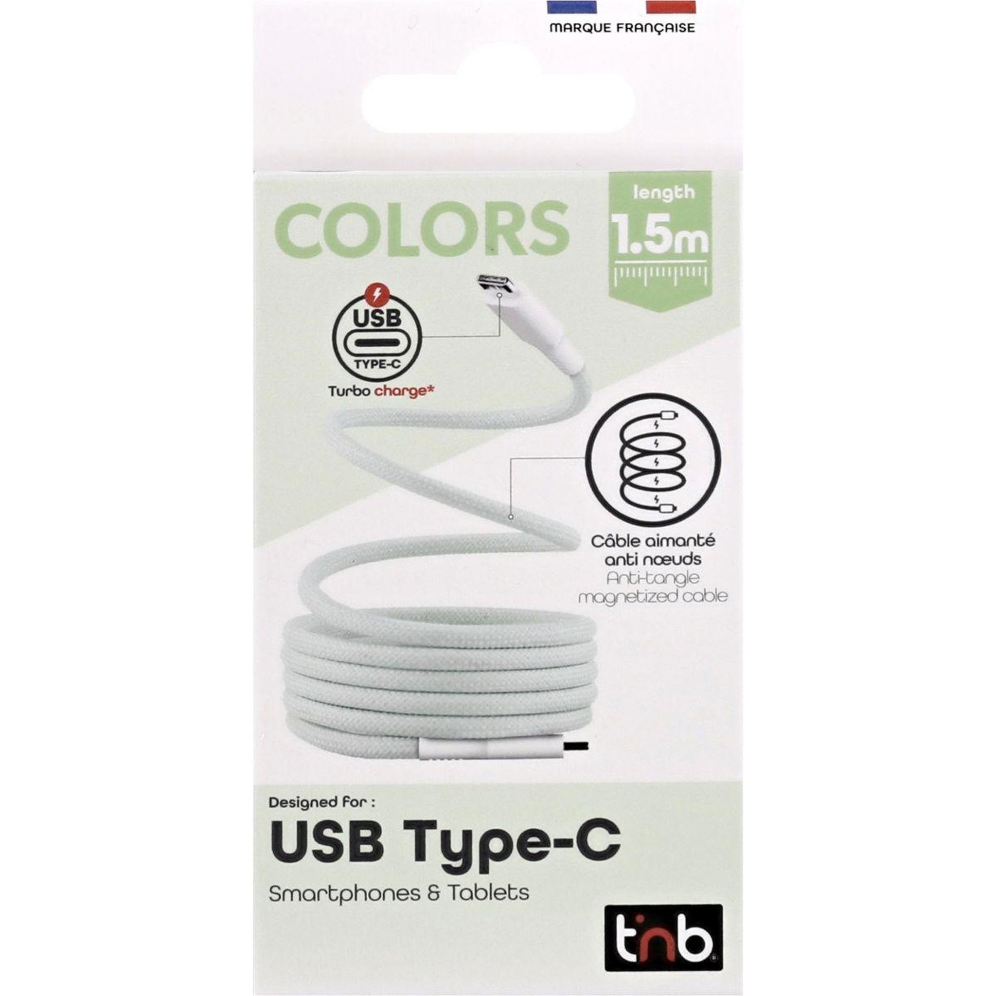 Voir la diapositive 4 : TNB Câble de charge usb-c/usb-c 1.5m gaine aimantée vert