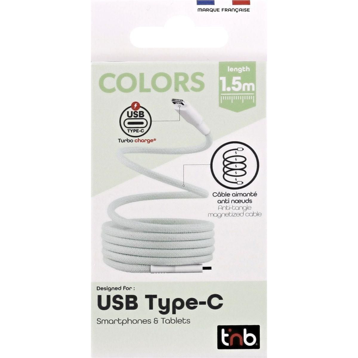 TNB Câble de charge USB-C/USB-C 1.5m gaine aimantée vert