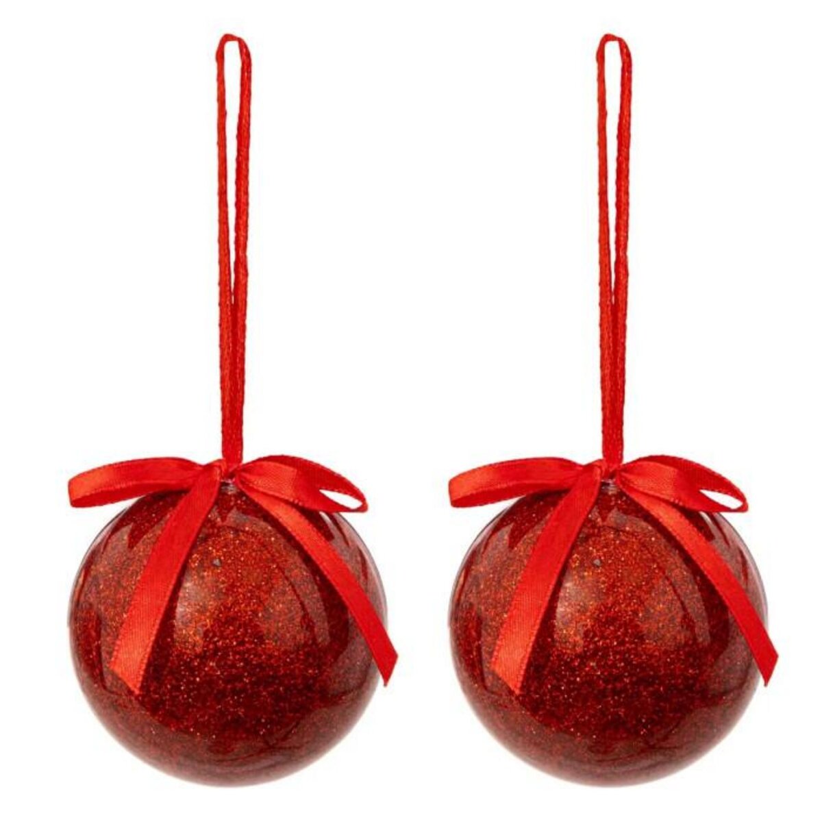 ATMOSPHERA Lot de 2 Boules de Noël  Pailletées  6cm Rouge