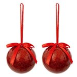 ATMOSPHERA Lot de 2 Boules de Noël  Pailletées  6cm Rouge