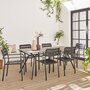SWEEEK Table de jardin plateau effet bois structure acier 180 cm avec 6 chaises en acier incluses