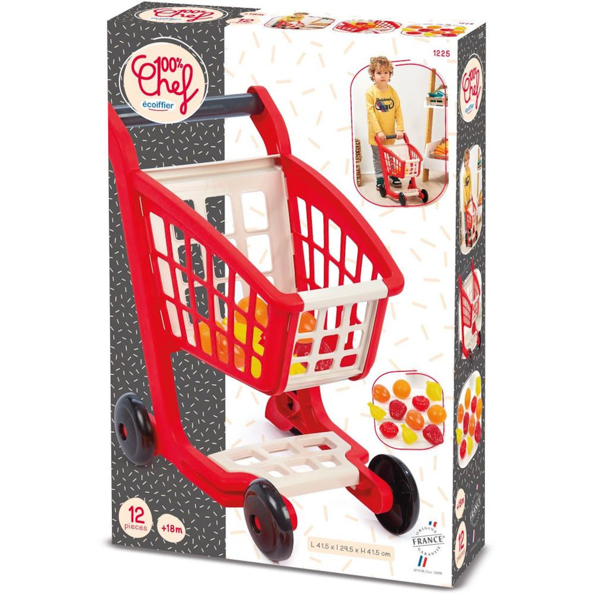 Ecoiffier Chariot de supermarché garni - ECOIFFIER - 11 accessoires - Des 18 mois