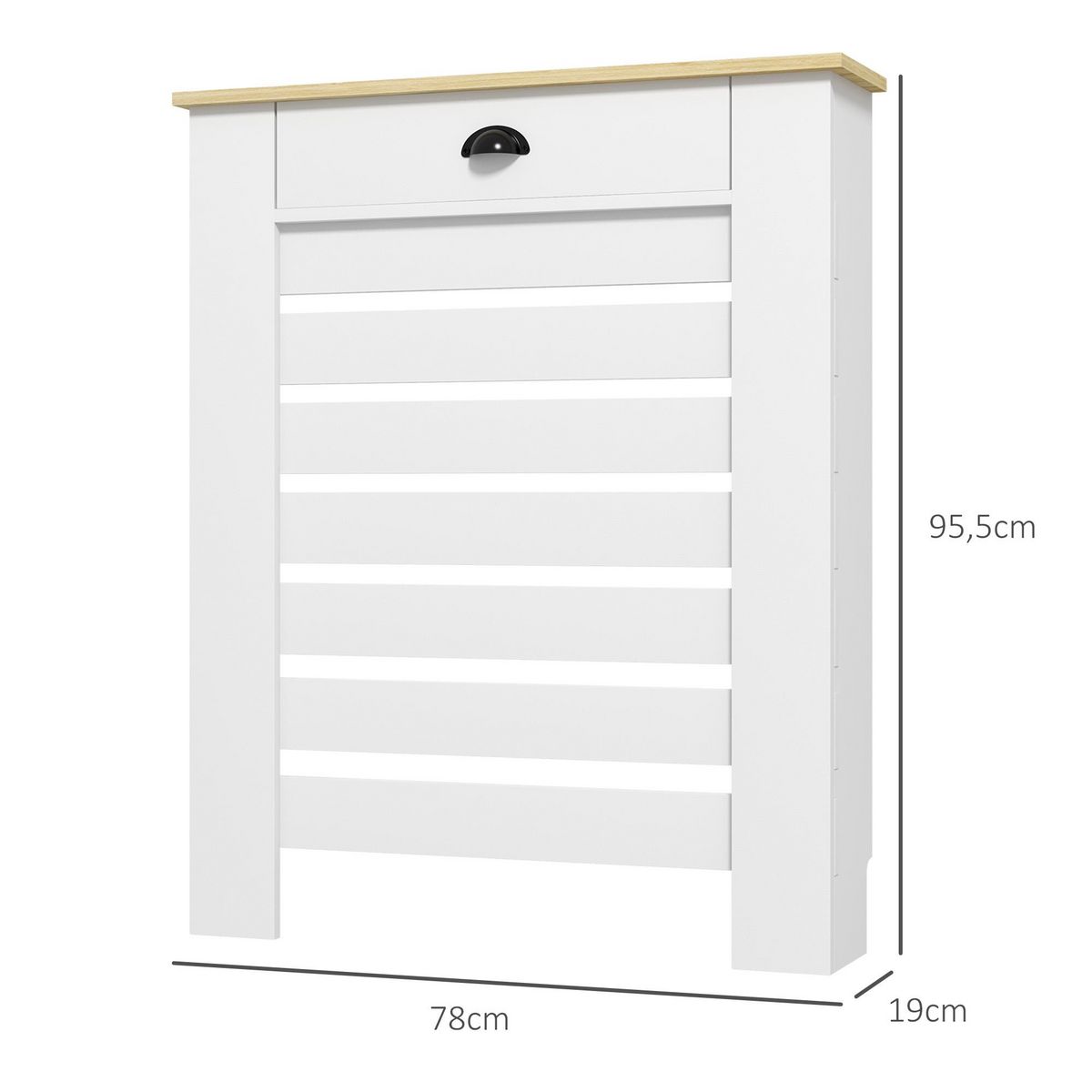 HOMCOM Cache-radiateur design panneau avec tiroir - grille d'aération horizontale à lattes - dim. 78L x 19l x 95H cm - MDF effet bois clair blanc