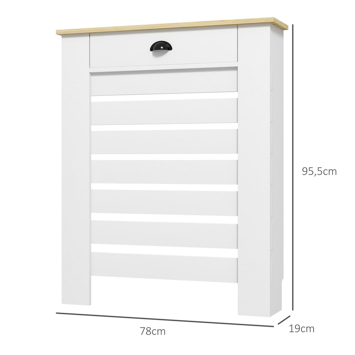 HOMCOM Cache-radiateur design panneau avec tiroir - grille d'aération horizontale à lattes - dim. 78L x 19l x 95H cm - MDF effet bois clair blanc