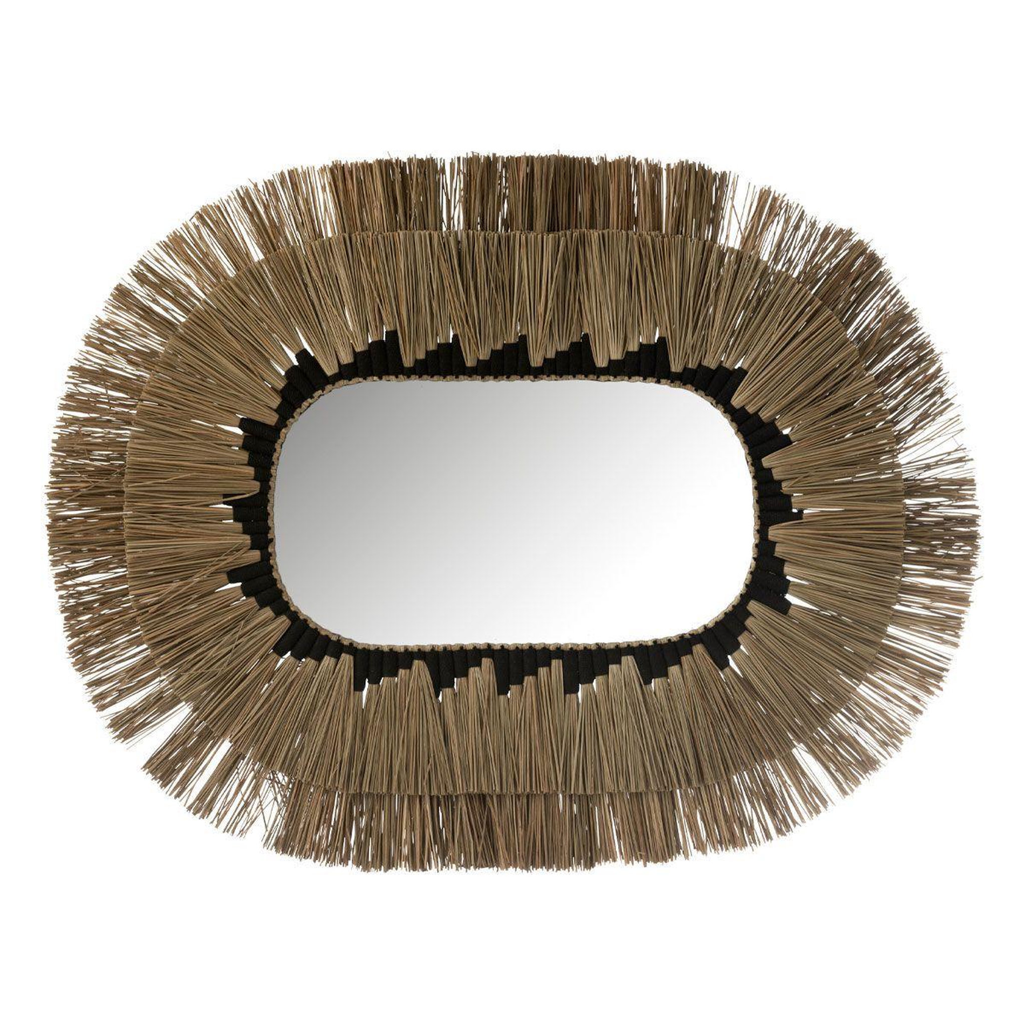 J-LINE Miroir Mural Ovale  2 Couches  115cm Naturel