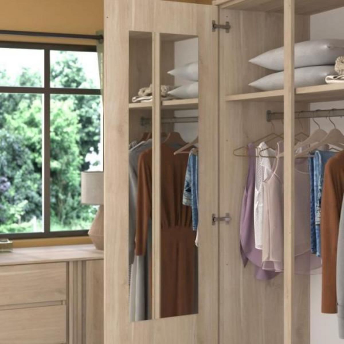 PARISOT Armoire de chambre - Chene - 3 portes - 185 x 52 x 203 cm - PARISOT