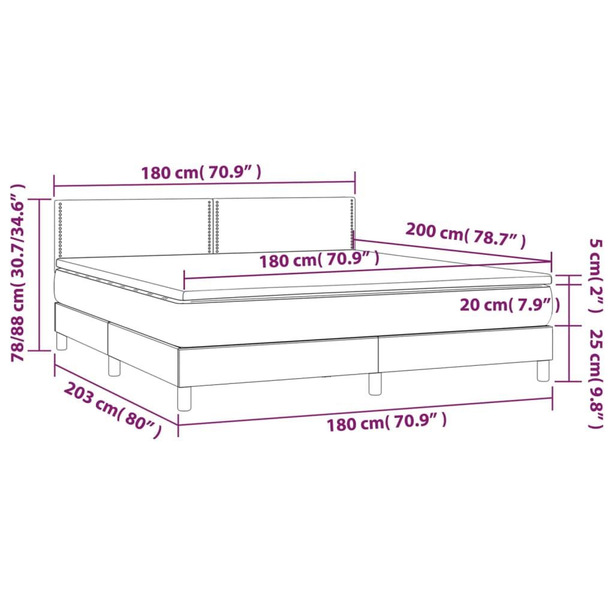 Voir la diapositive 6 : VIDAXL Sommier a lattes de lit avec matelas LED Creme 180x200 cm Tissu