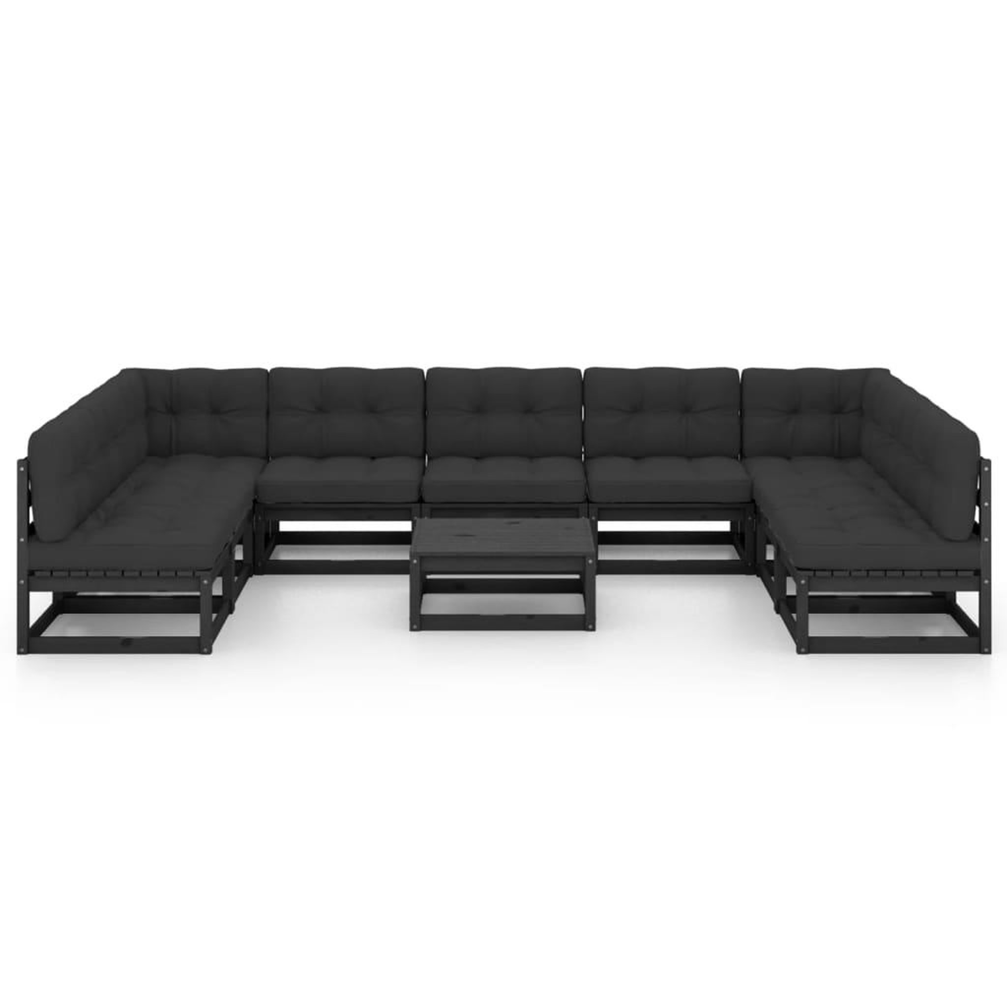 Voir la diapositive 3 : VIDAXL Salon de jardin 10 pcs avec coussins Noir Bois de pin massif