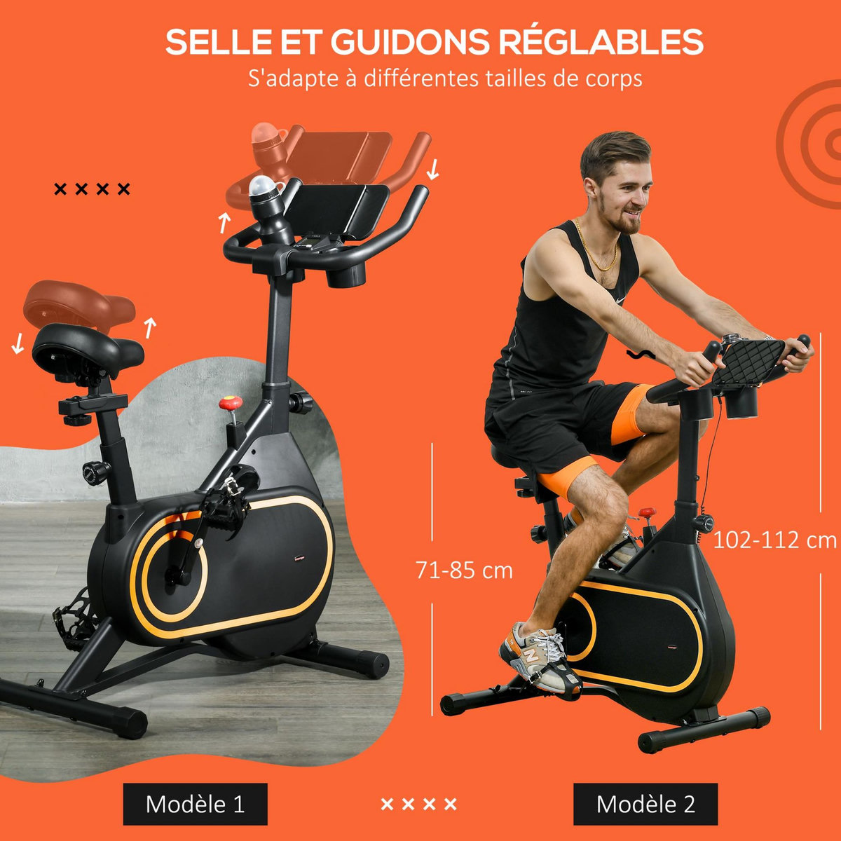 HOMCOM Vélo d'appartement réglable - vélo biking cardio - volant d'inertie 4 Kg, écran LCD, support Ipad, porte-gobelet - acier noir